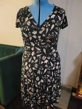 Floral Black Wrap Dress